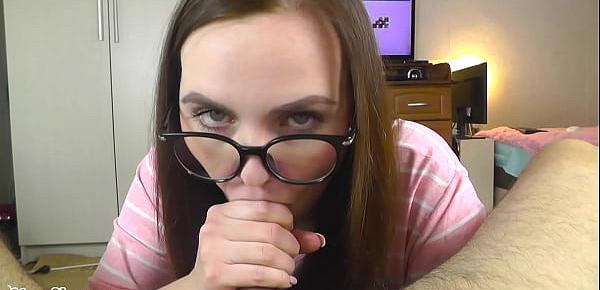  Blowjob and handjob from cutie in glasses a lot of sperm